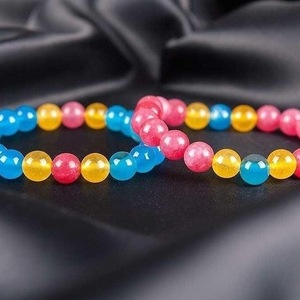 SET of 2 BRACELETS of QUARTZ CORAL, YELLOW and BLUE AHAT - ημιπολύτιμες πέτρες, γυναικεία, χάντρες, χεριού, φθηνά