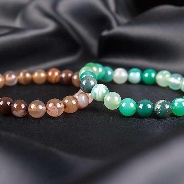 SET of 2 BRACELETS of GREEN and BROWN Agate BRACELET - ημιπολύτιμες πέτρες, γυναικεία, χάντρες, χεριού, φθηνά