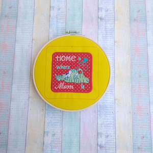 Τελάρο Κεντήματος Bamboo "Home is Where Mom is" 18 cm - κορίτσι, αγόρι, τελάρα κεντήματος, δωμάτιο παιδιών, ζωάκια - 2