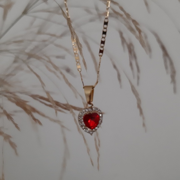Αλυσίδα ατσάλι με κόκκινη καρδιά, κρύσταλλο, δώρο Βαλεντίνου - charms, ορείχαλκος, καρδιά, κοντά, ατσάλι - 5
