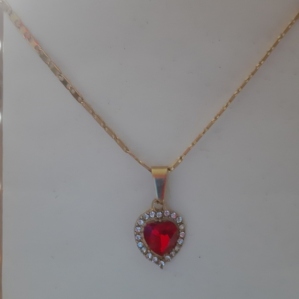 Αλυσίδα ατσάλι με κόκκινη καρδιά, κρύσταλλο, δώρο Βαλεντίνου - charms, ορείχαλκος, καρδιά, κοντά, ατσάλι