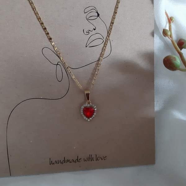 Αλυσίδα ατσάλι με κόκκινη καρδιά, κρύσταλλο, δώρο Βαλεντίνου - charms, ορείχαλκος, καρδιά, κοντά, ατσάλι - 3