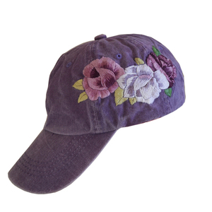 Καπέλο jockey μωβ με κεντημένα λουλούδια