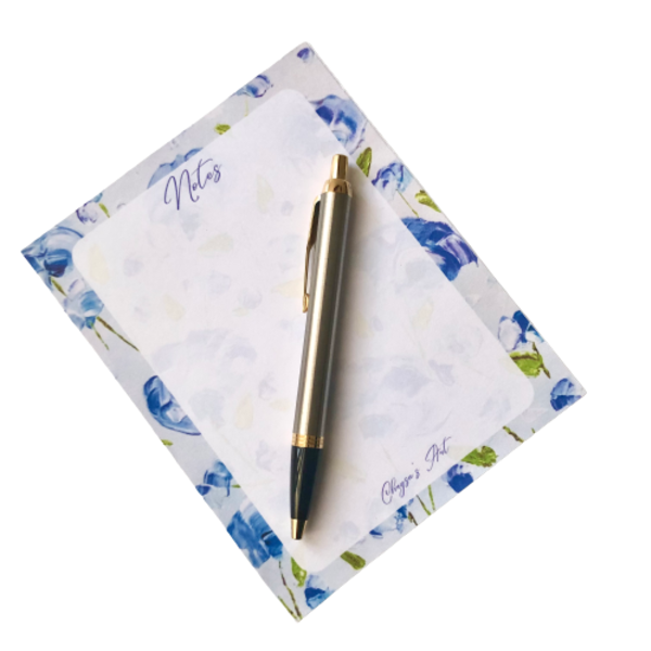 Σημειωματάριο μπλε άνθη - εκτύπωση, χειροποίητα, φλοράλ, τετράδια & σημειωματάρια - 2
