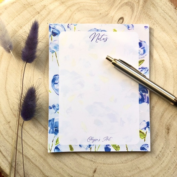 Σημειωματάριο μπλε άνθη - εκτύπωση, χειροποίητα, φλοράλ, τετράδια & σημειωματάρια - 3