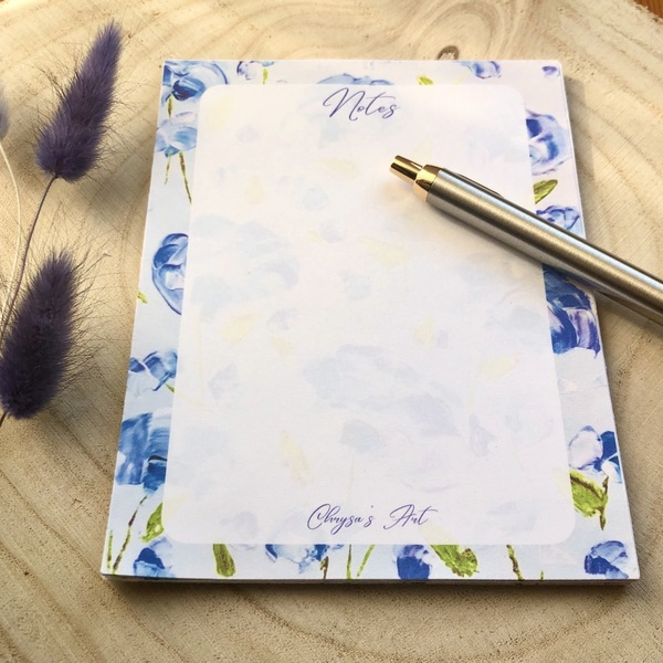 Σημειωματάριο μπλε άνθη - εκτύπωση, χειροποίητα, φλοράλ, τετράδια & σημειωματάρια - 4