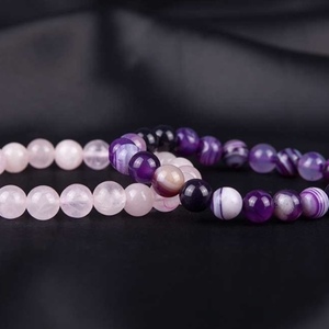 SET OF 2 BRACELETS AHAT PURPLE AND QUARTZ PINK - ημιπολύτιμες πέτρες, γυναικεία, χάντρες, χεριού, φθηνά