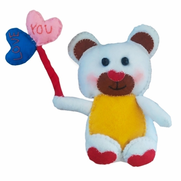 Δώρο Αγίου Βαλεντίνου, αρκουδάκι με καρδούλες από τσόχα 17 cm - ύφασμα, αρκουδάκι, λούτρινο, διακοσμητικά, δώρα αγίου βαλεντίνου