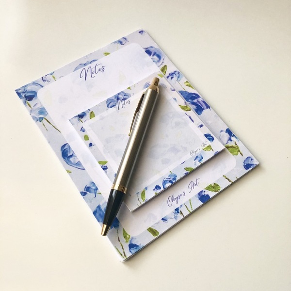 Σετ σημειώσεων μπλε άνθη - φλοράλ, τετράδια & σημειωματάρια - 2