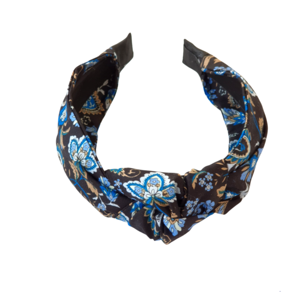 Μαύρη στέκα υφασμάτινη με μπλε λουλούδια - ύφασμα, λουλουδάτο, στέκες - 2