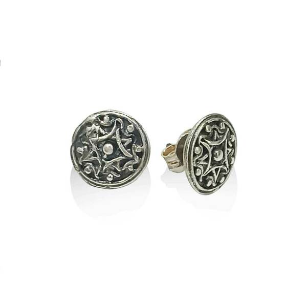 Σκουλαρίκια μικρά ασημένια σε βυζαντινό σχέδιο - ασήμι, καρφωτά, μικρά, boho, φθηνά