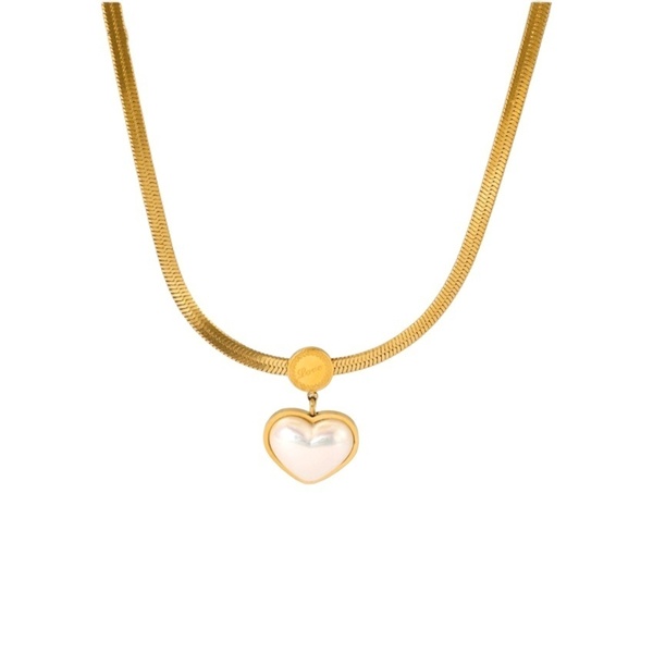 Καρδιά μαργαριτάρι σε αλυσίδα φίδι ανοξείδωτο ατσάλι - charms, καρδιά, μέταλλο, ατσάλι, κοσμήματα