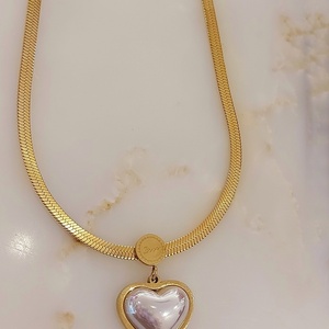 Καρδιά μαργαριτάρι σε αλυσίδα φίδι ανοξείδωτο ατσάλι - charms, καρδιά, μέταλλο, ατσάλι, κοσμήματα - 3