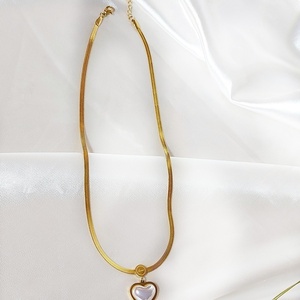 Καρδιά μαργαριτάρι σε αλυσίδα φίδι ανοξείδωτο ατσάλι - charms, καρδιά, μέταλλο, ατσάλι, κοσμήματα - 2