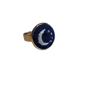 Χειροποίητο κεντημένο δαχτυλίδι- Μισοφέγγαρο - φεγγάρι, ατσάλι, boho, αυξομειούμενα, φθηνά