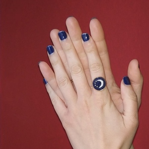 Χειροποίητο κεντημένο δαχτυλίδι- Μισοφέγγαρο - φεγγάρι, ατσάλι, boho, αυξομειούμενα, φθηνά - 4