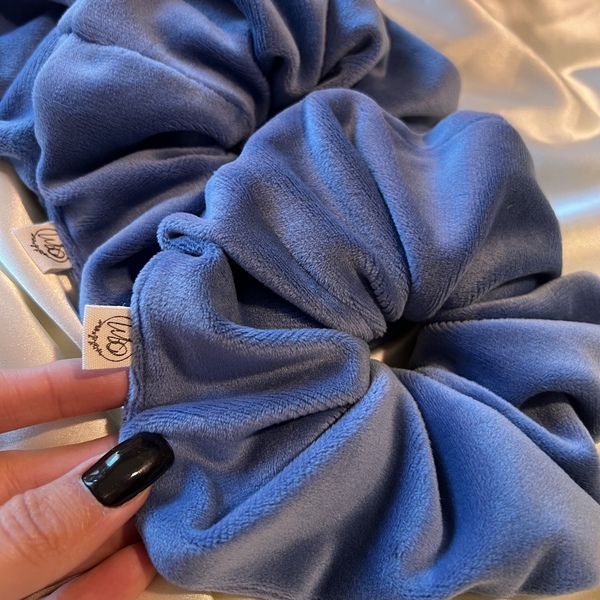 Velvet Scrunchies, 1τμχ - μπλε, ύφασμα, πλεκτή, δώρα για γυναίκες, λαστιχάκια μαλλιών - 3