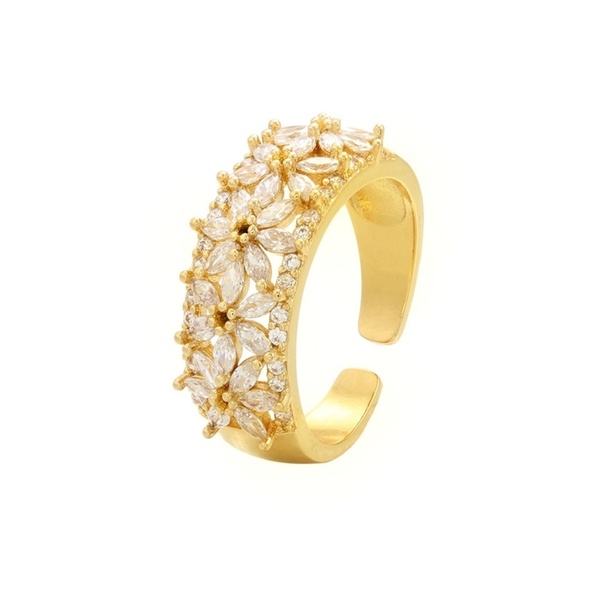 Δαχτυλίδι με λουλούδια ζιργκόν χρυσό αυξομειούμενο - ημιπολύτιμες πέτρες, ορείχαλκος, λουλούδι, επιπλατινωμένα, αυξομειούμενα