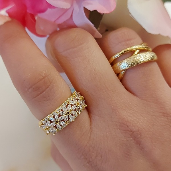 Δαχτυλίδι με λουλούδια ζιργκόν χρυσό αυξομειούμενο - ημιπολύτιμες πέτρες, ορείχαλκος, λουλούδι, επιπλατινωμένα, αυξομειούμενα - 2