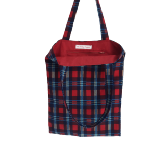 Υφασμάτινη tote τσάντα "καρό" 41x33cm - ύφασμα, ώμου, all day, tote, πάνινες τσάντες