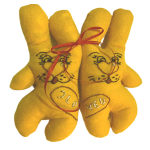 Κουνελάκια από κίτρινη τσόχα με «I love you” - μήκος 22 εκ. - λούτρινα, αγ. βαλεντίνου