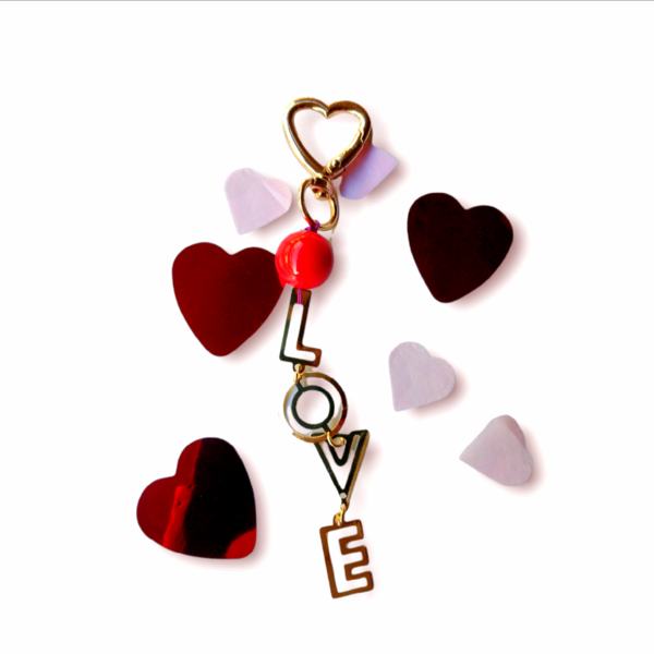 Χρυσό Μεταλλικό Μπρελόκ LOVE 10 εκ - καρδιά, μπρελόκ, μέταλλο, ζευγάρια, σπιτιού