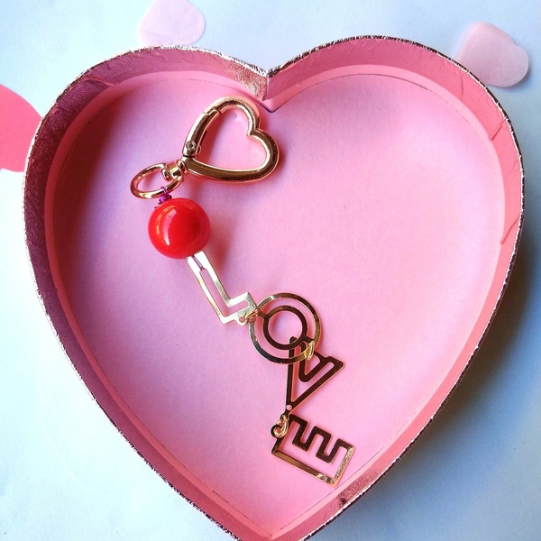 Χρυσό Μεταλλικό Μπρελόκ LOVE 10 εκ - καρδιά, μπρελόκ, μέταλλο, ζευγάρια, σπιτιού - 3