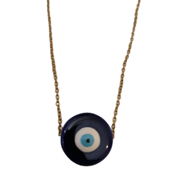 Ατσάλινο κολιέ με μπλε κεραμικό μάτι - charms, μάτι, κοντά, ατσάλι