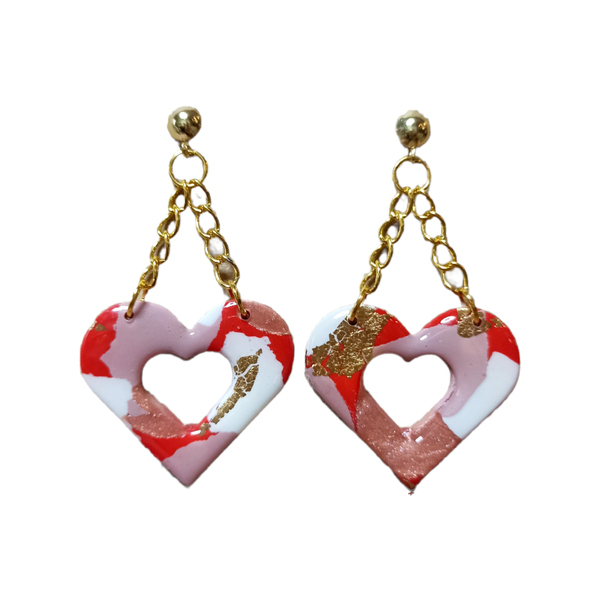 Σκουλαρίκια "Αγάπη" χρωματιστές καρδιές με αλυσίδες Αγίου Βαλεντίνου - καρδιά, πηλός, κρεμαστά, δώρα αγίου βαλεντίνου, φθηνά