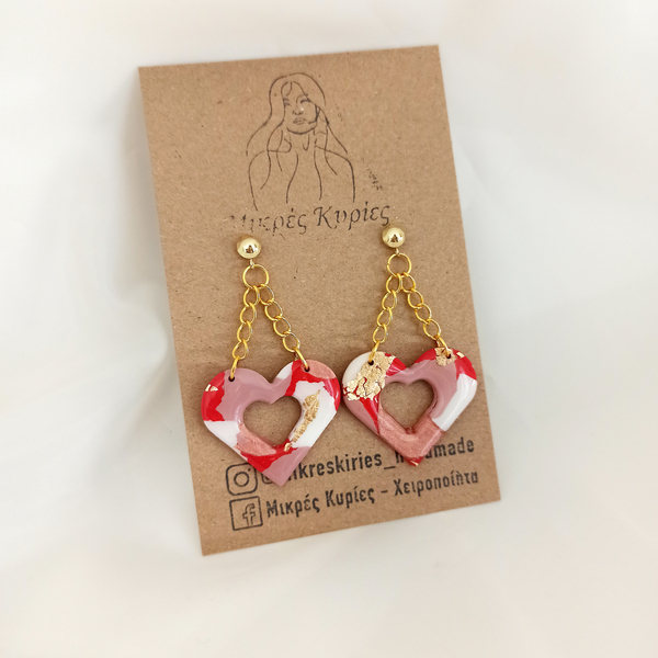 Σκουλαρίκια "Αγάπη" χρωματιστές καρδιές με αλυσίδες Αγίου Βαλεντίνου - καρδιά, πηλός, κρεμαστά, δώρα αγίου βαλεντίνου, φθηνά - 2