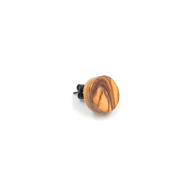 Σκουλαρίκι ανδρικό αυτιού χειροποίητο μοναδικό απο ξύλο ελιάς _018, Ø 1,5 εκ. - ξύλο, καρφωτά, μικρά, boho, καρφάκι