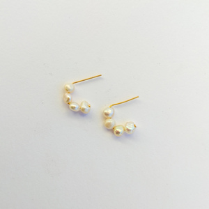 Pearls | Half hoop επίχρυσο με πέρλες - επιχρυσωμένα, καρφωτά, ατσάλι, boho, πέρλες