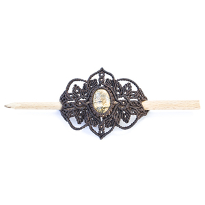Hair stick macrame, καφέ σκούρο χρώματος με ημιπολύτιμη πέτρα ίασπι- 8,5 εκ. - νήμα, μακραμέ, κορδόνια, boho