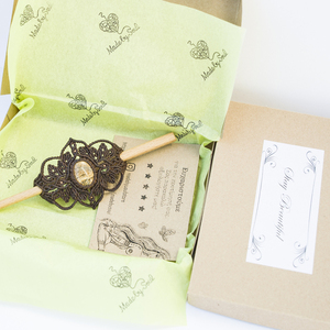 Hair stick macrame, καφέ σκούρο χρώματος με ημιπολύτιμη πέτρα ίασπι- 8,5 εκ. - νήμα, μακραμέ, κορδόνια, boho - 5