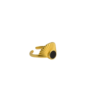 Επιχρυσο δαχτυλίδι βεντάλια με μαύρο σμάλτο αυξομειουμενο - επιχρυσωμένα, ορείχαλκος, boho, αυξομειούμενα, φθηνά