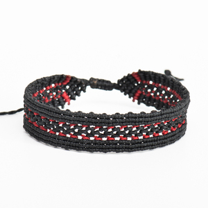 Unisex μαύρο και κόκκινο βραχιόλι μακραμε - unisex black and red macrame bracelet - ύφασμα, μακραμέ, boho, χεριού, αυξομειούμενα