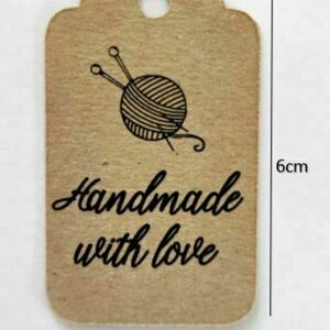 ΚΑΡΤΕΛΑΚΙΑ CRAFT "HANDMADE WITH LOVE" , ΣΕΤ 50ΤΜ , ΔΙΑΣΤ. 6εκ * 3,5εκ - καρτελάκια, καρτελάκια craft με τρύπα - 4