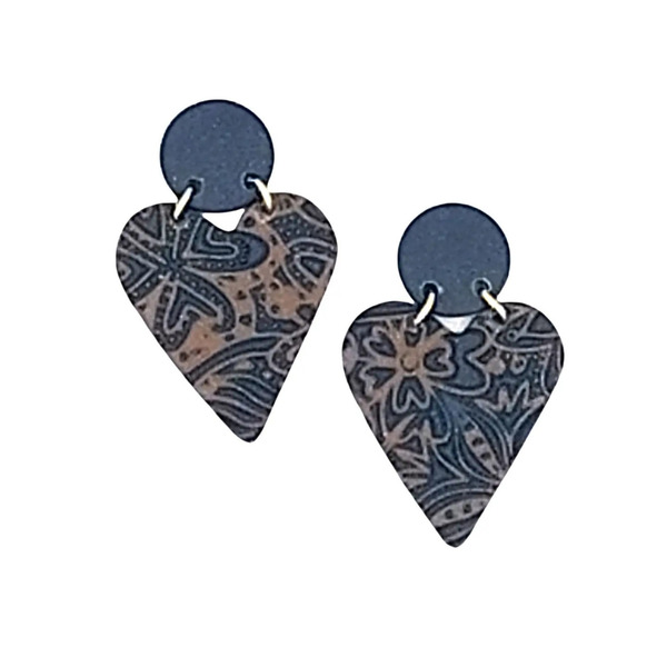 "Be my Valentine" Σκουλαρίκια καρδιές σε μπεζ μπλε απο πολυμερικό πηλό και ατσάλι -μηκός 3,5 εκ - πηλός, ατσάλι, κρεμαστά, καρφάκι