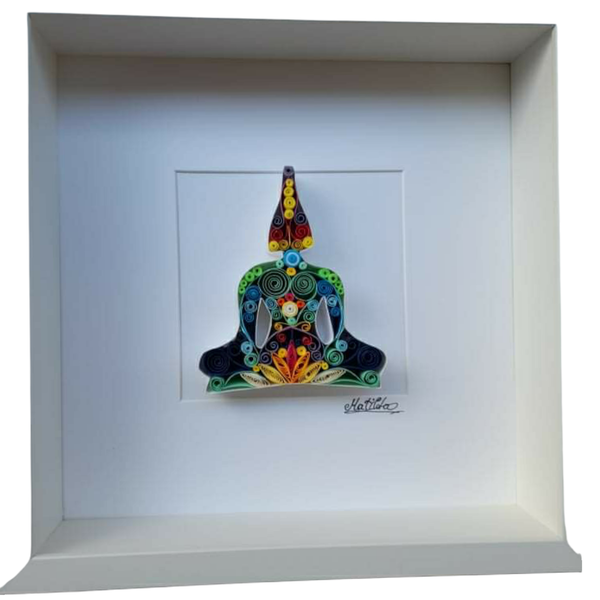 Buddha, χειροποίητο έργο από χαρτί υψηλής ποιότητας. Διαστάσεις κορνίζας 27*27 cm. - πίνακες & κάδρα, ιδεά για δώρο
