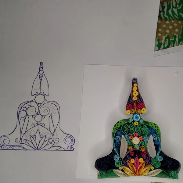 Buddha, χειροποίητο έργο από χαρτί υψηλής ποιότητας. Διαστάσεις κορνίζας 27*27 cm. - πίνακες & κάδρα, ιδεά για δώρο - 5