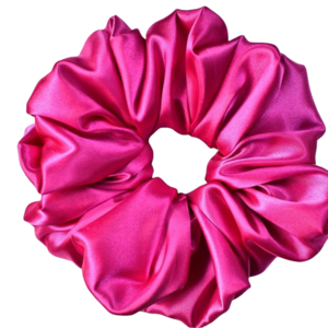 Scrunchie ροζ σατεν - ύφασμα, λαστιχάκια μαλλιών - 3