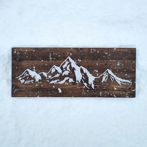 Ξύλινο κάδρο με καρφιά & κλωστές "Mountain Peaks" 50x20cm - πίνακες & κάδρα, χειμώνας - 2