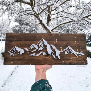Ξύλινο κάδρο με καρφιά & κλωστές "Mountain Peaks" 50x20cm - πίνακες & κάδρα, χειμώνας - 3