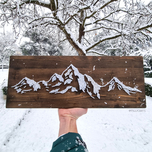 Ξύλινο κάδρο με καρφιά & κλωστές "Mountain Peaks" 50x20cm - πίνακες & κάδρα - 3