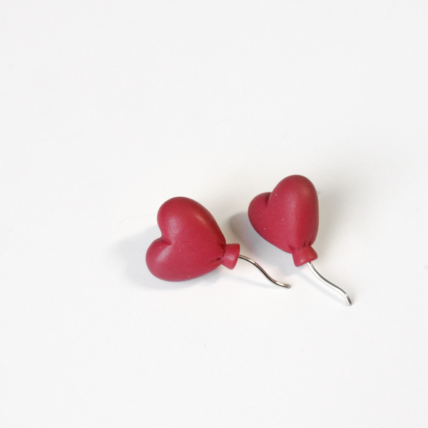 Σκουλαρίκια μπαλόνια-καρδιές - καρδιά, πηλός, καρφωτά, μικρά, καρφάκι