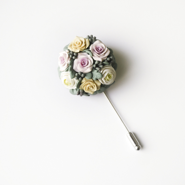 Καρφίτσα μπουκέτο με λουλούδια - λουλούδια, πηλός, romantic