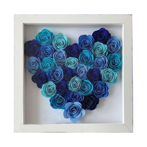 Κάδρο - Κορνίζα με λουλούδια σε σχήμα καρδιάς και σε μπλε αποχρώσεις - πίνακες & κάδρα
