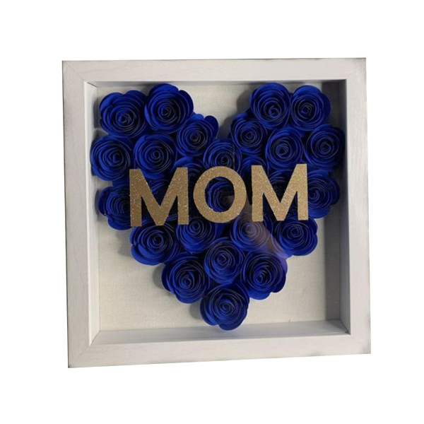 Κάδρο - Κορνίζα με λουλούδια σε σχήμα καρδιάς σε αποχρώσεις του μπλε. - πίνακες & κάδρα, δώρο, λουλούδια