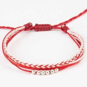 Μάρτης βραχιόλι με 925 ασημένιες χάντρες - martakia bracelet with 925 sterling silver beads. - ύφασμα, ασήμι 925, μαρτάκια, χεριού, αυξομειούμενα