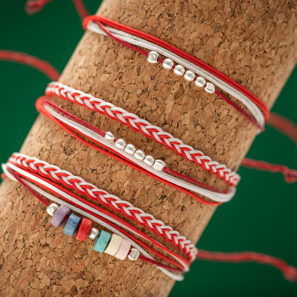 Μάρτης βραχιόλι με 925 ασημένιες χάντρες και χρωματιστές χάντρες- martaki bracelet with 925 sterling silver and coloured beads. - ασήμι 925, κεραμικό, μαρτάκια, χεριού, αυξομειούμενα - 5